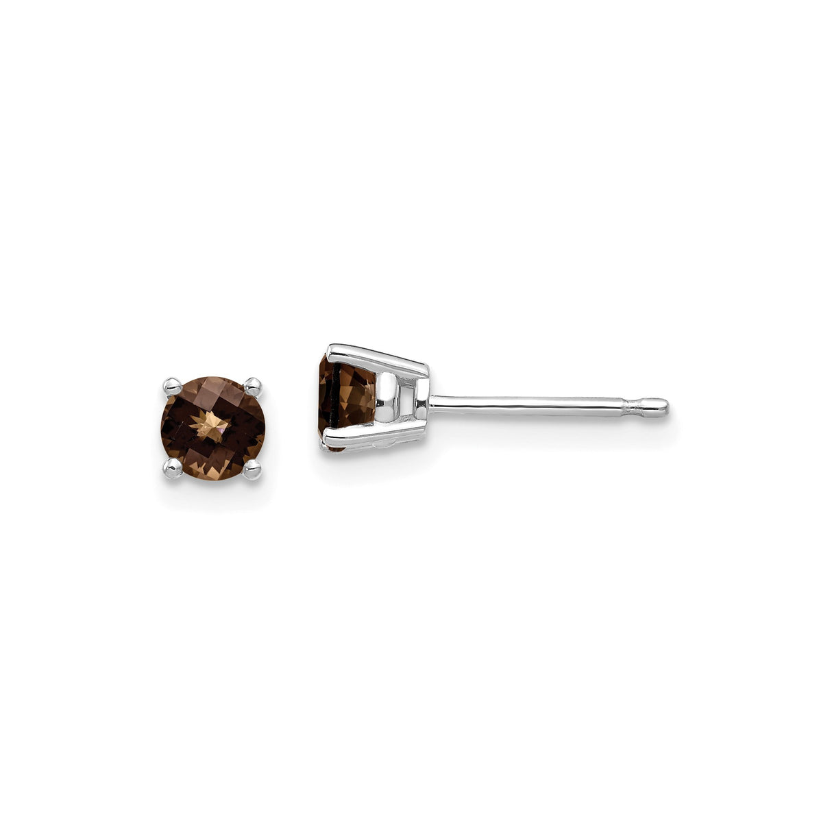 14k White Gold Stud Earrings with Smoky Quartz, Classic Minimalist Style for Women