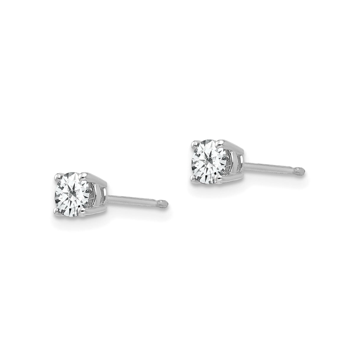 14k White Gold Stud Earrings with Cubic Zirconia, Four Prong Setting, Minimalist Style