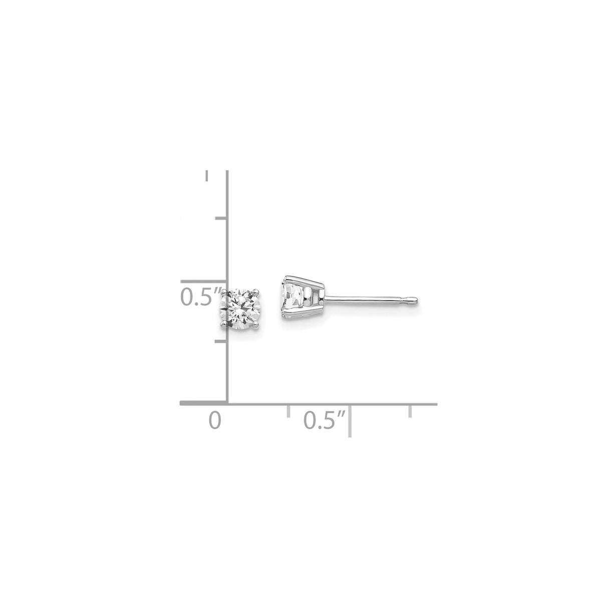 14k White Gold Stud Earrings with Cubic Zirconia, Four Prong Setting, Minimalist Style