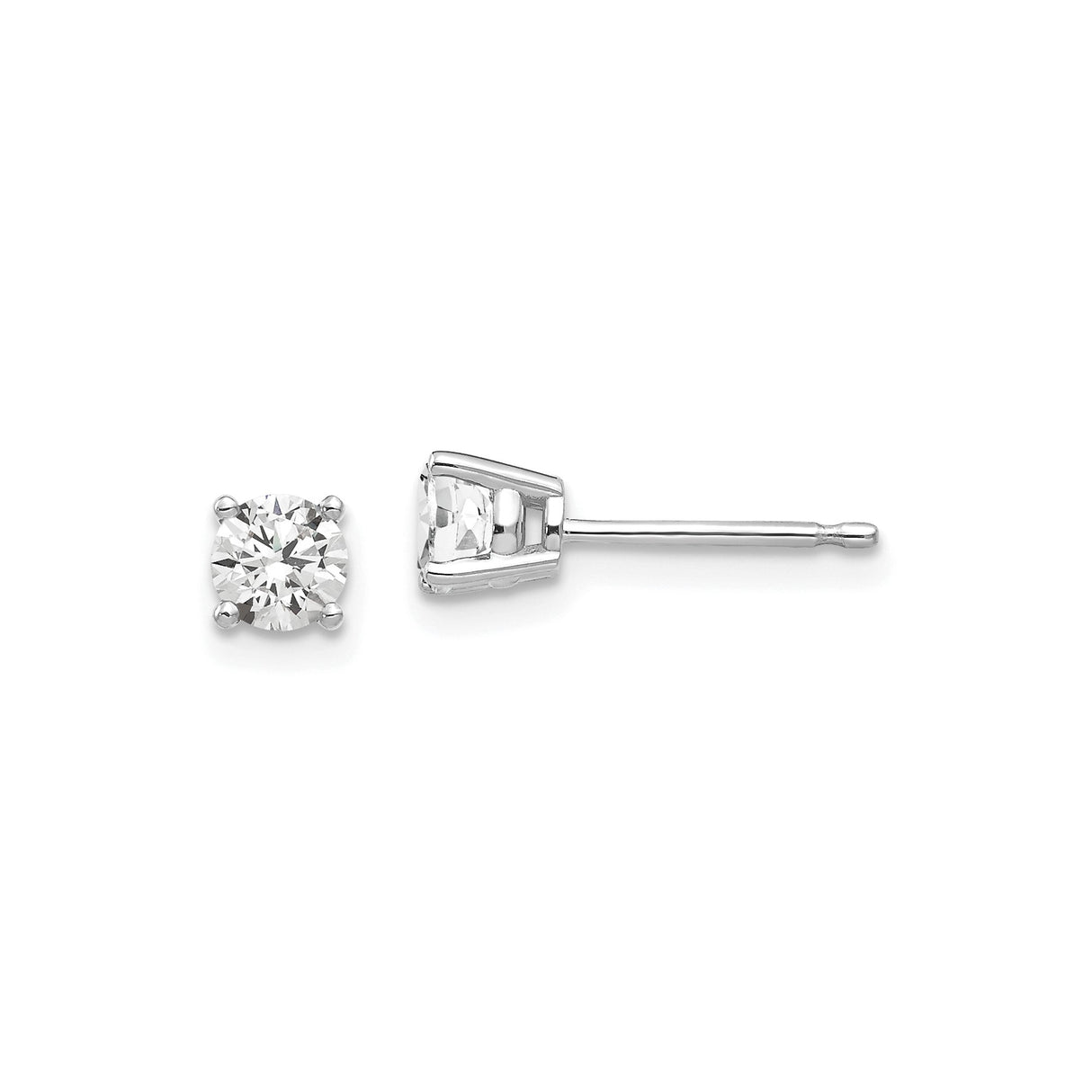 14k White Gold Stud Earrings with Cubic Zirconia, Four Prong Setting, Minimalist Style