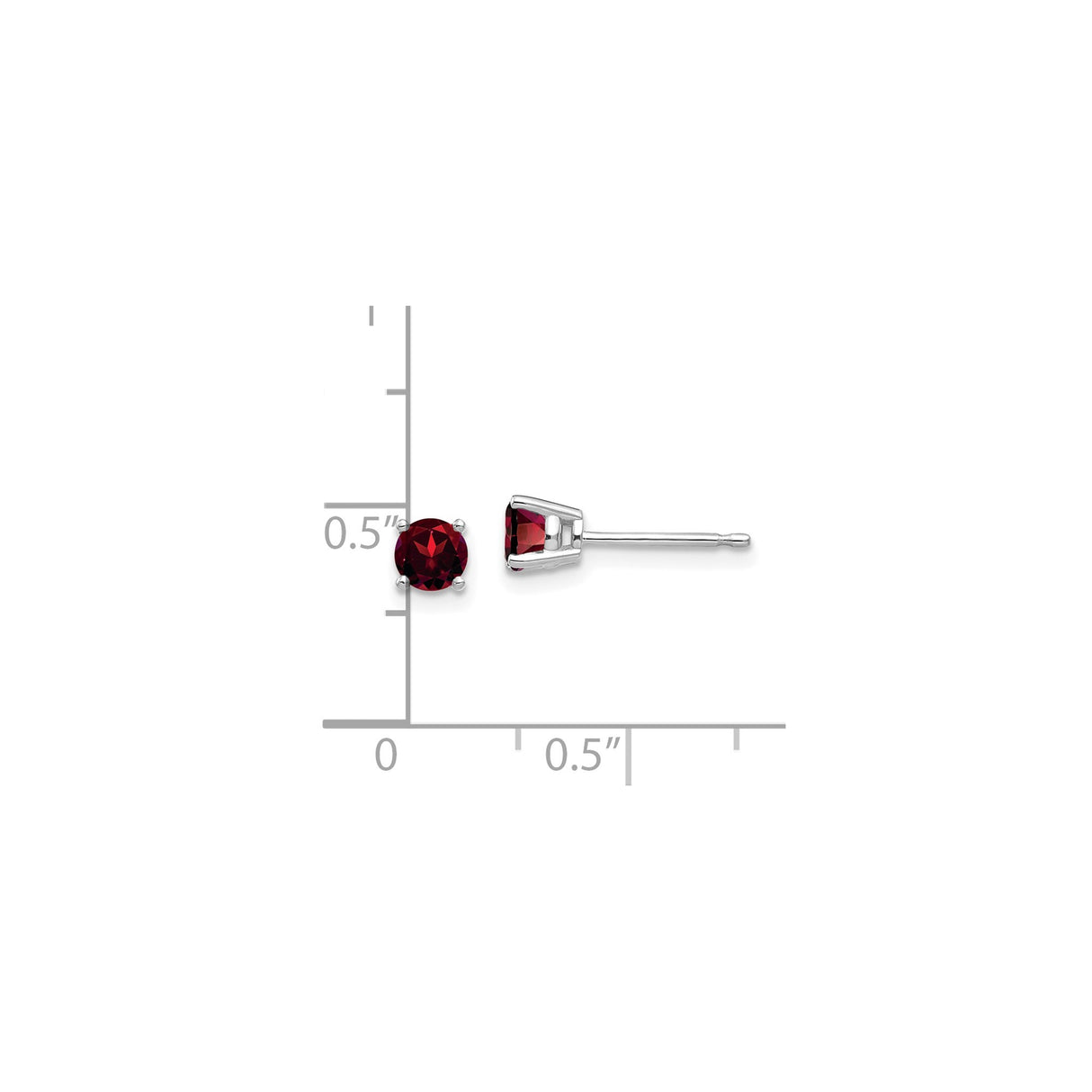 14k White Gold Garnet Stud Earrings, Round Deep Red Gemstone in Classic Four Prong Setting