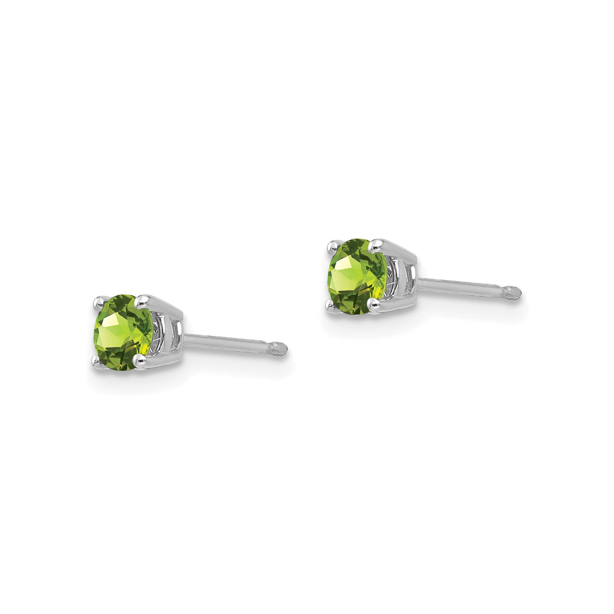 14k White Gold Stud Earrings with Round Peridot, Four Prong Setting, August Birthstone Jewelry