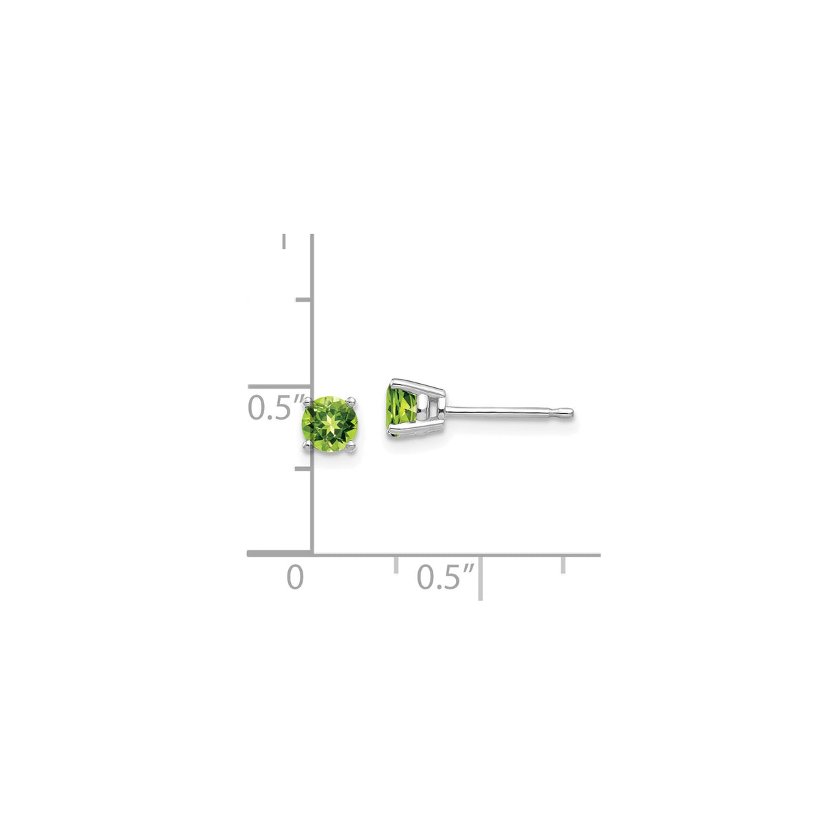 14k White Gold Stud Earrings with Round Peridot, Four Prong Setting, August Birthstone Jewelry