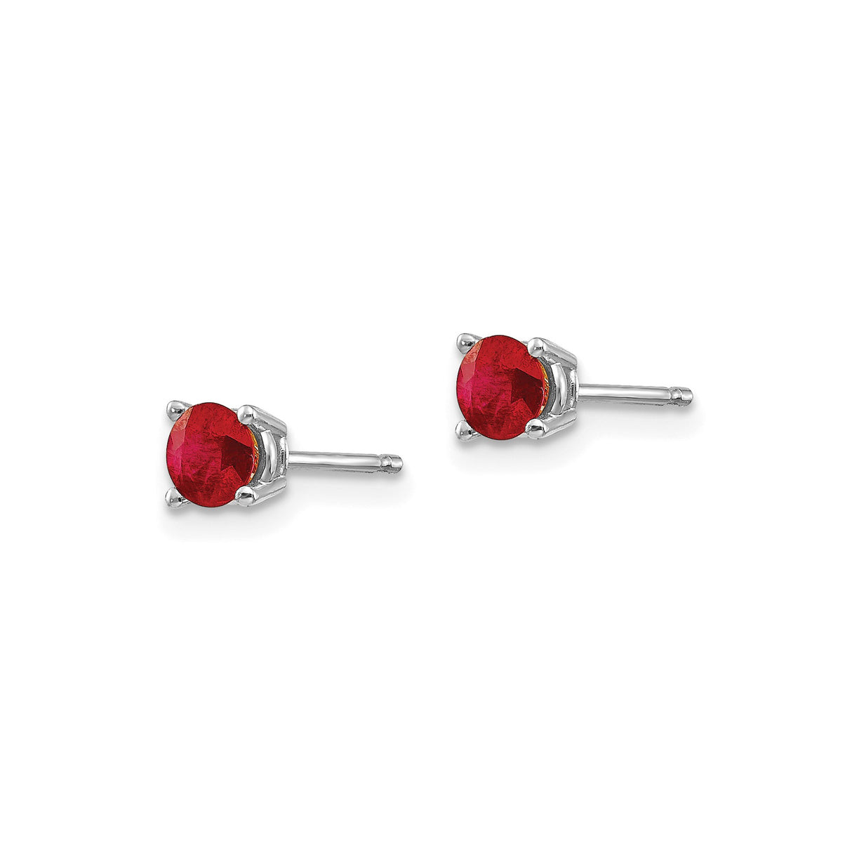 14k White Gold Ruby Stud Earrings, Round Cut Four Prong Setting, July Birthstone Jewelry
