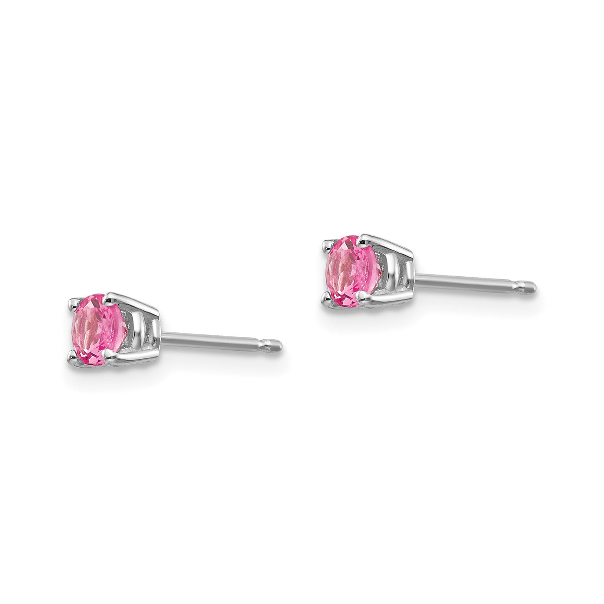 14k White Gold Stud Earrings with Round Pink Spinel, Classic Four Prong Setting