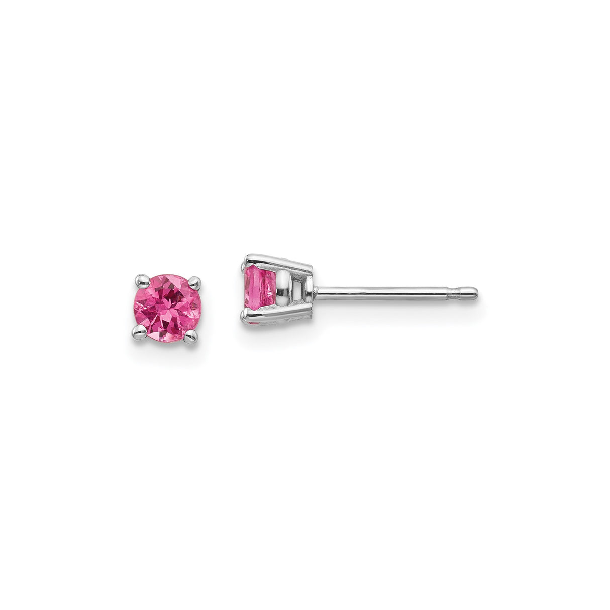 14k White Gold Stud Earrings with Round Pink Spinel, Classic Four Prong Setting