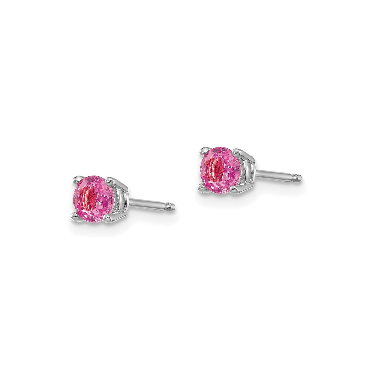 14k White Gold Stud Earrings with Pink Sapphire in Four Prong Setting, Classic Minimal Design