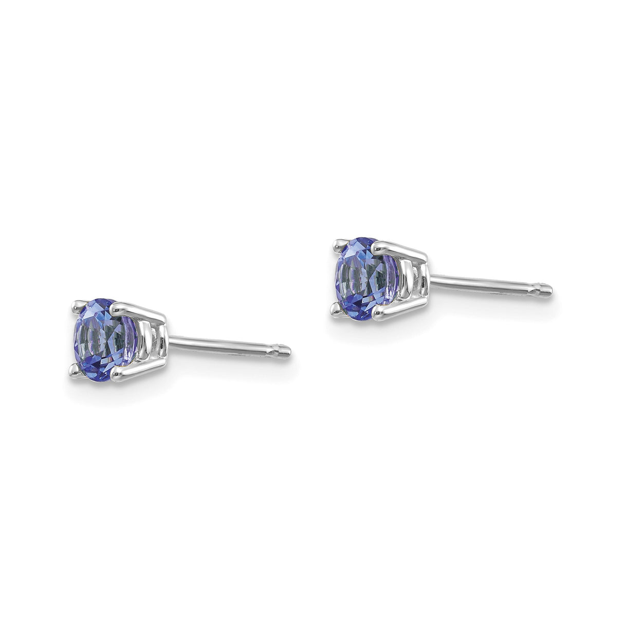 14k White Gold Stud Earrings with Tanzanite, Classic Four-Prong Setting, Minimalist Style