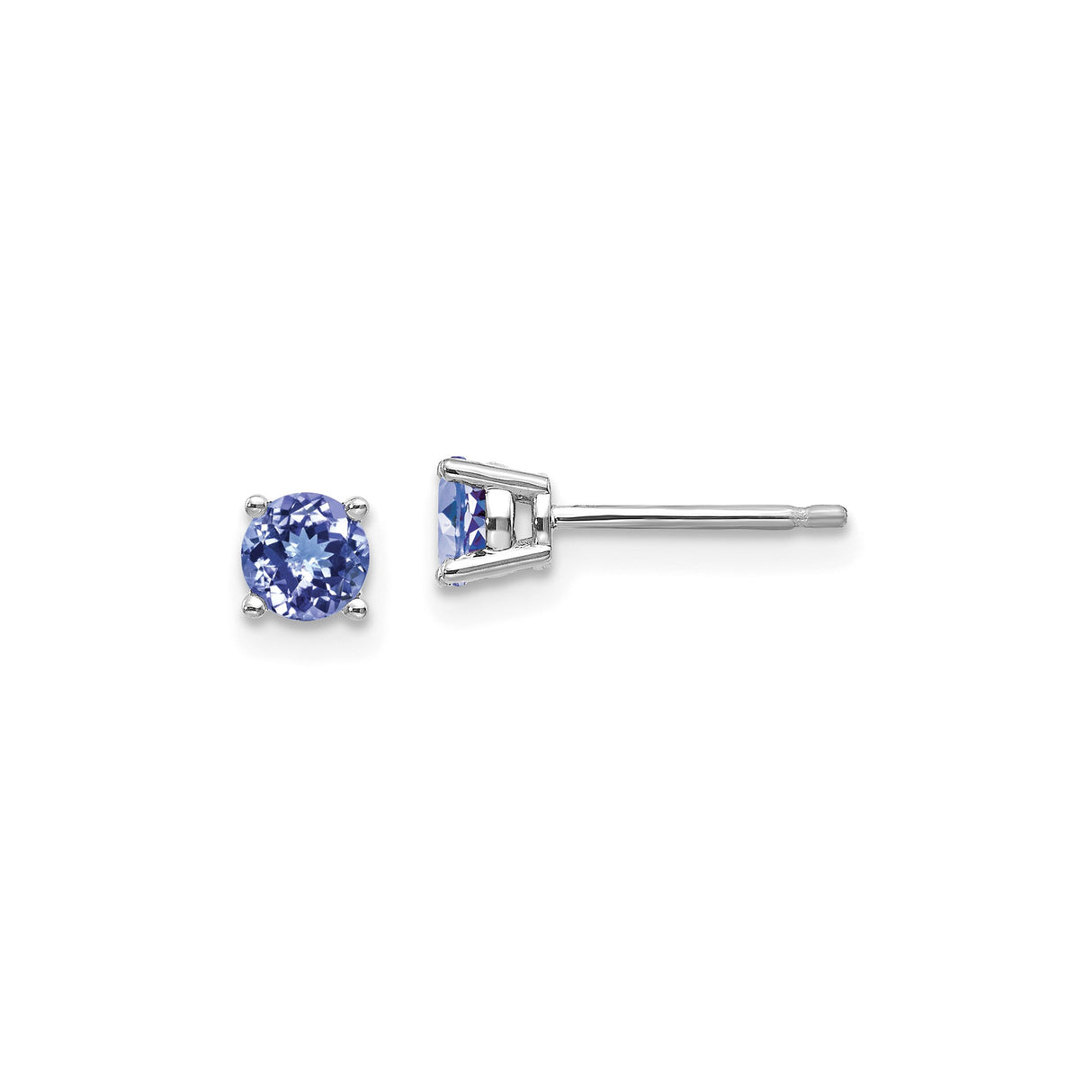 14k White Gold Stud Earrings with Tanzanite, Classic Four-Prong Setting, Minimalist Style