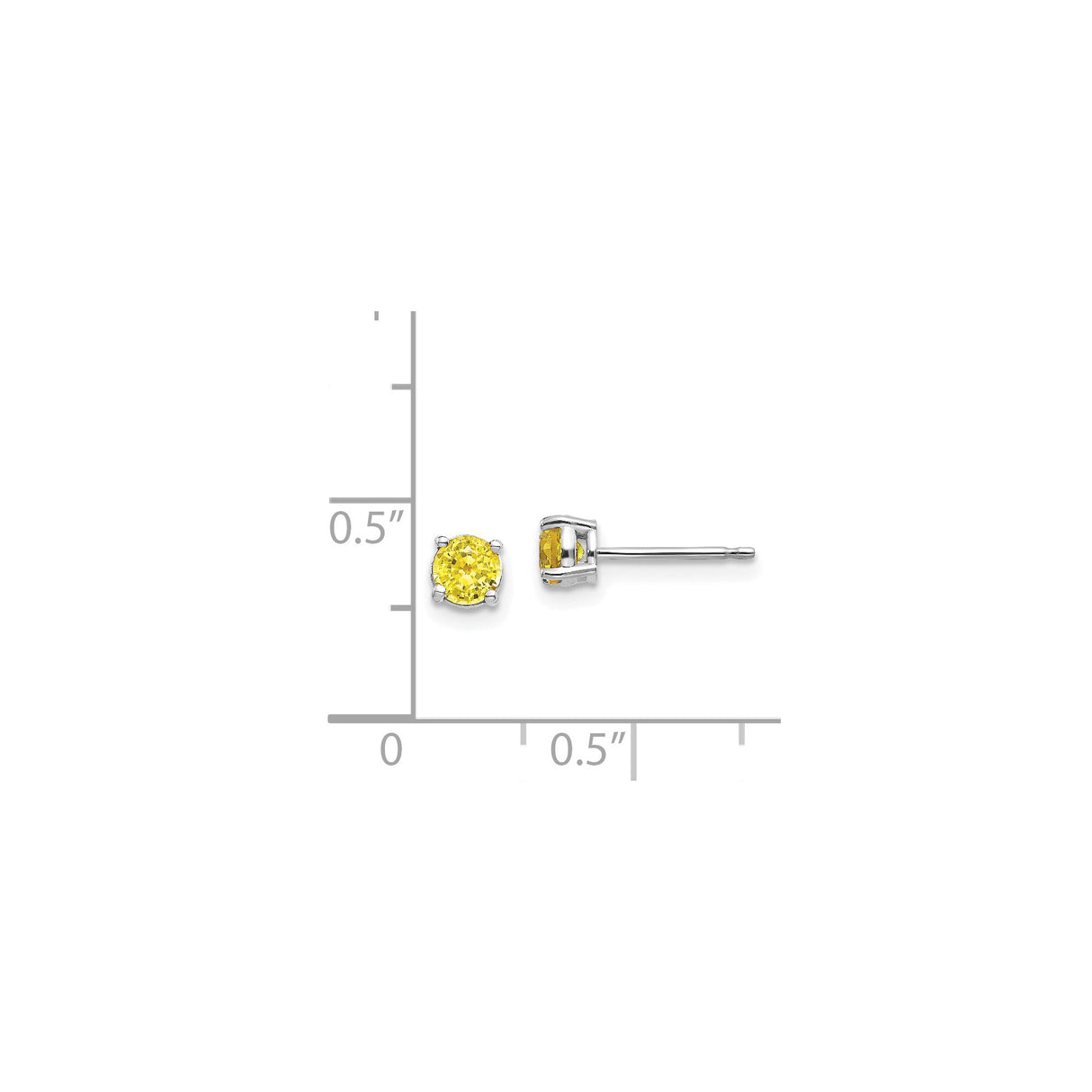 14k White Gold Stud Earrings with Round Cut Yellow Sapphire in Classic Four Prong Setting