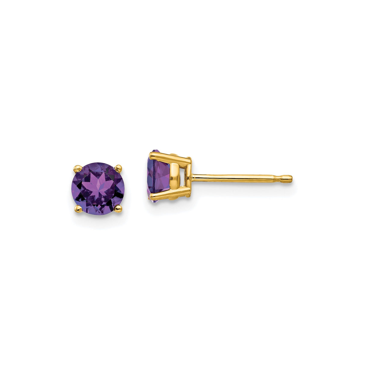 14k Yellow Gold Amethyst Stud Earrings, Round Cut Purple Gemstones, Minimalist February Birthstone Jewelry