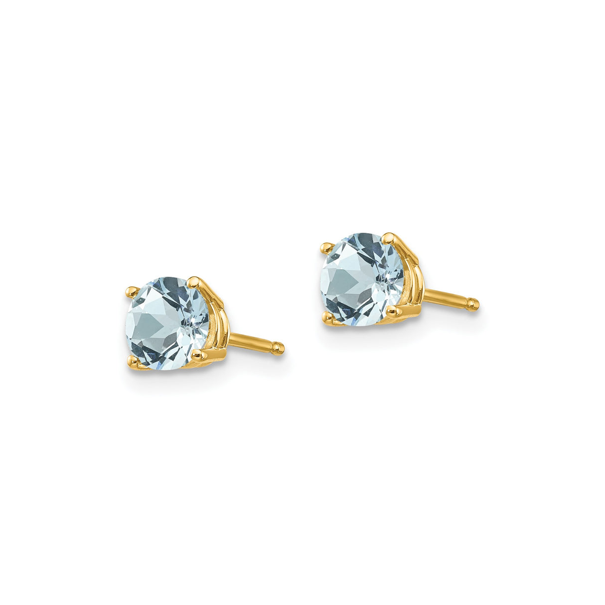 14k Yellow Gold Aquamarine Stud Earrings, Round Cut Solitaire, Minimalist Jewelry for Women