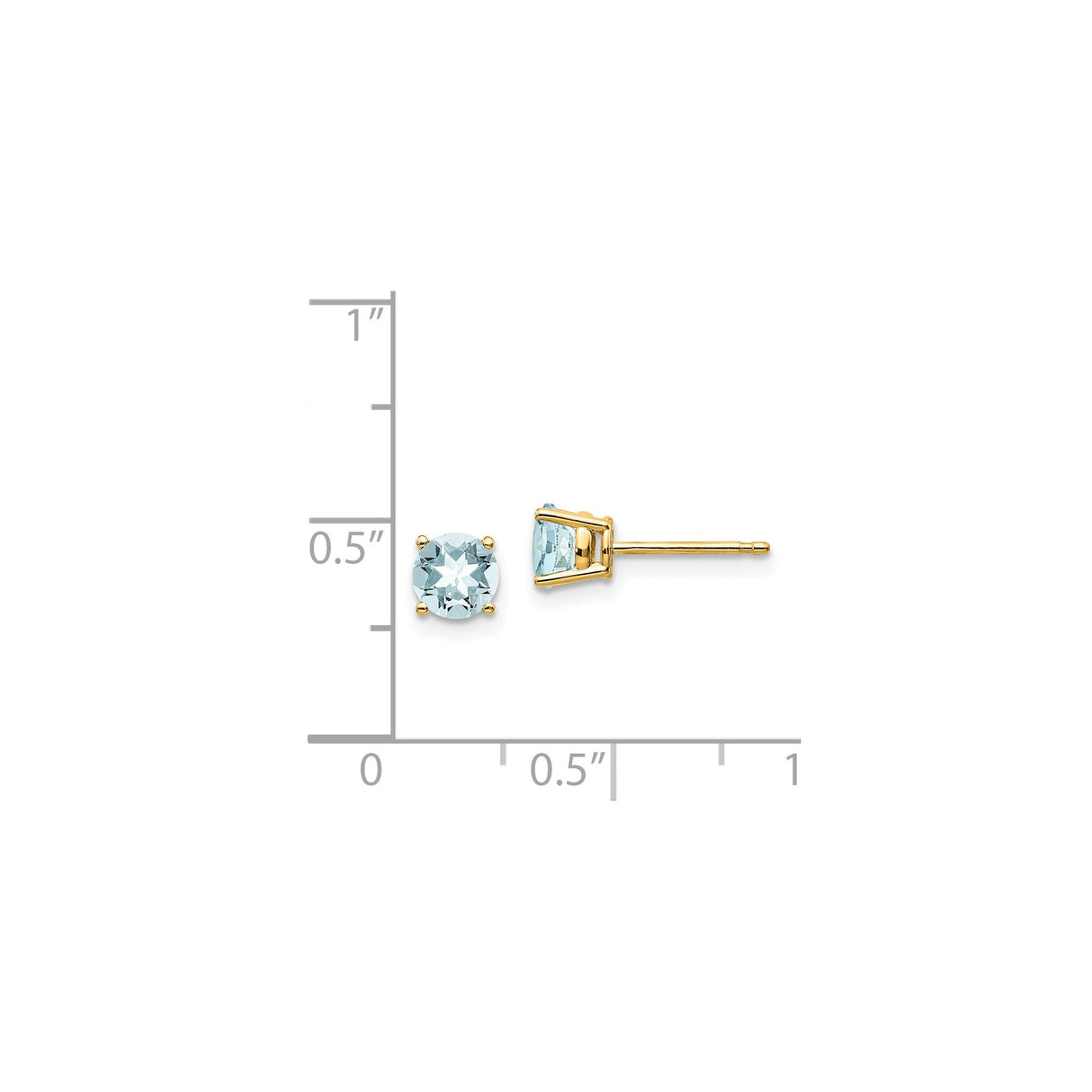 14k Yellow Gold Aquamarine Stud Earrings, Round Cut Solitaire, Minimalist Jewelry for Women