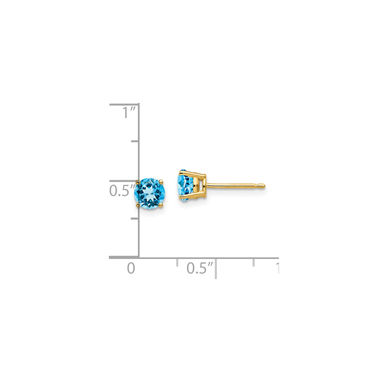 14k Yellow Gold Stud Earrings with Swiss Blue Topaz, Classic Prong Setting for Women