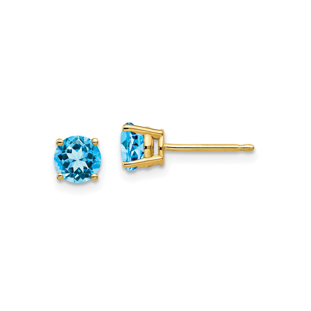 14k Yellow Gold Stud Earrings with Swiss Blue Topaz, Classic Prong Setting for Women