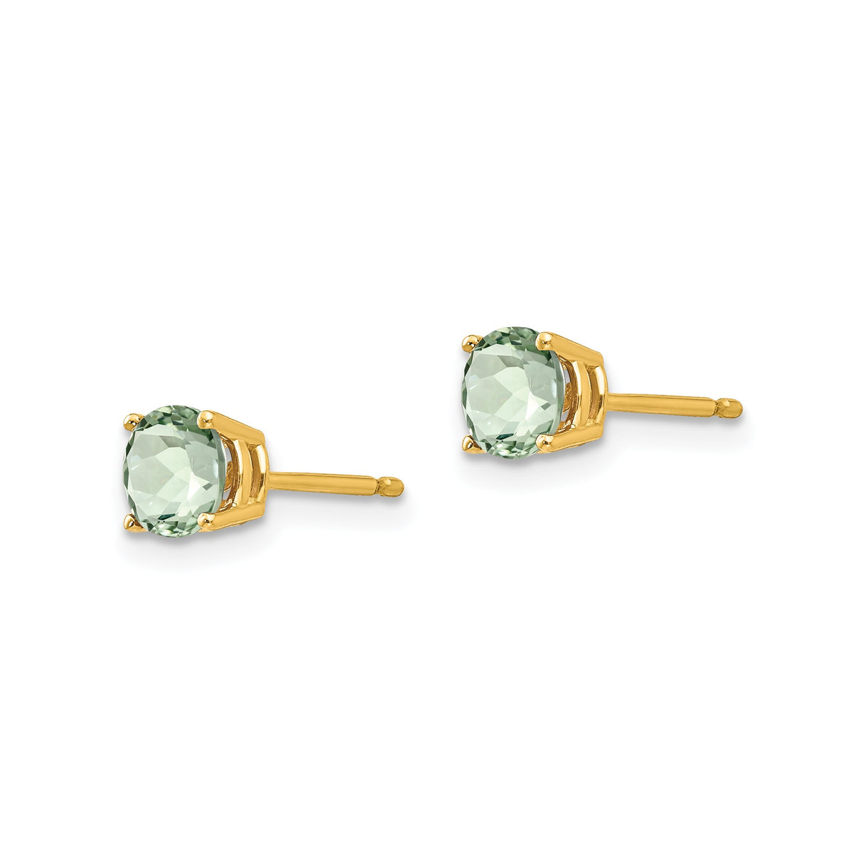 14k Yellow Gold Stud Earrings with Light Green Quartz, Classic Four Prong Minimalist Style