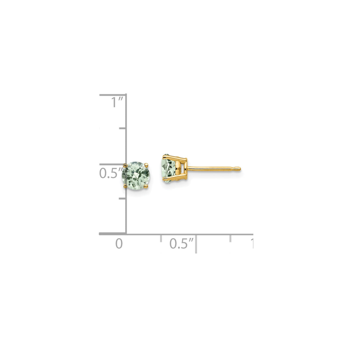 14k Yellow Gold Stud Earrings with Light Green Quartz, Classic Four Prong Minimalist Style