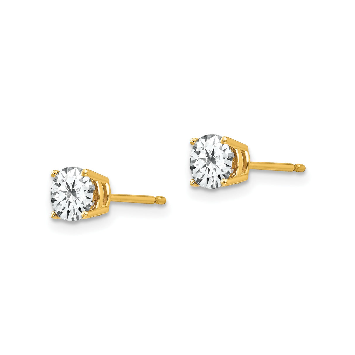 14k Yellow Gold Stud Earrings with Solitaire Cubic Zirconia, Four-Prong Setting, Classic Style