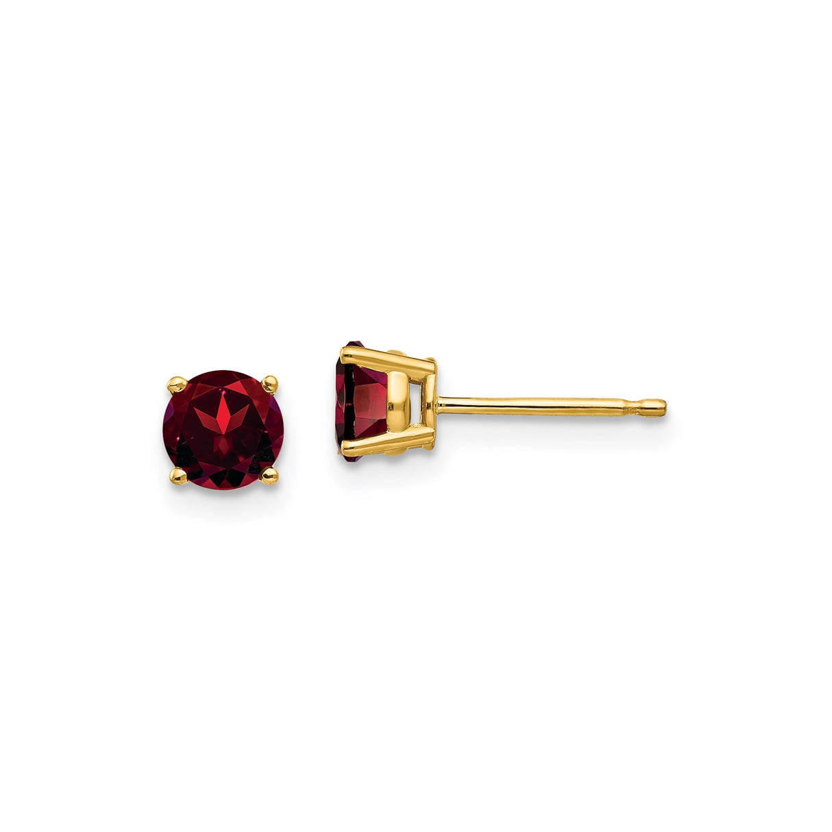 14k Yellow Gold Garnet Stud Earrings, Round Four-Prong Setting, January Birthstone Jewelry