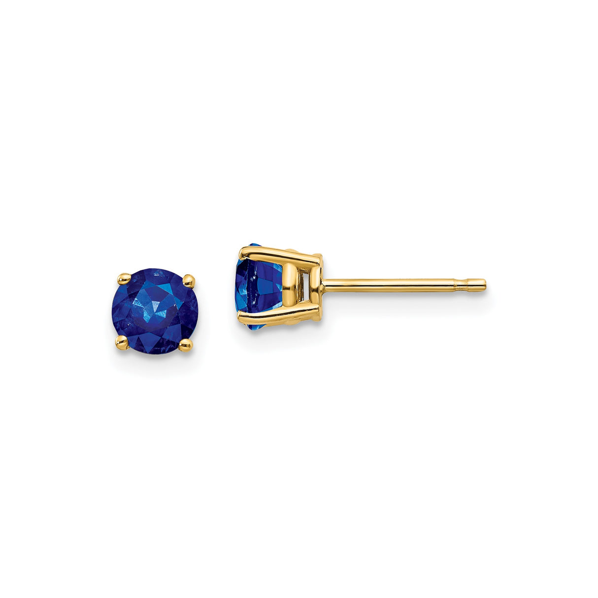 14k Yellow Gold Stud Earrings with Sapphire, Classic Four Prong Setting Jewelry for Women