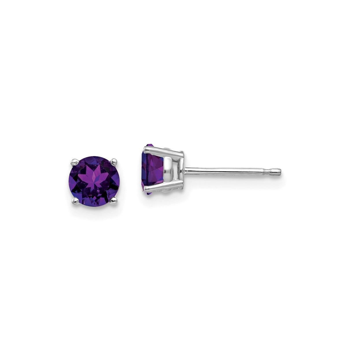 14k White Gold Stud Earrings with Round Cut Amethyst in Four Prong Setting