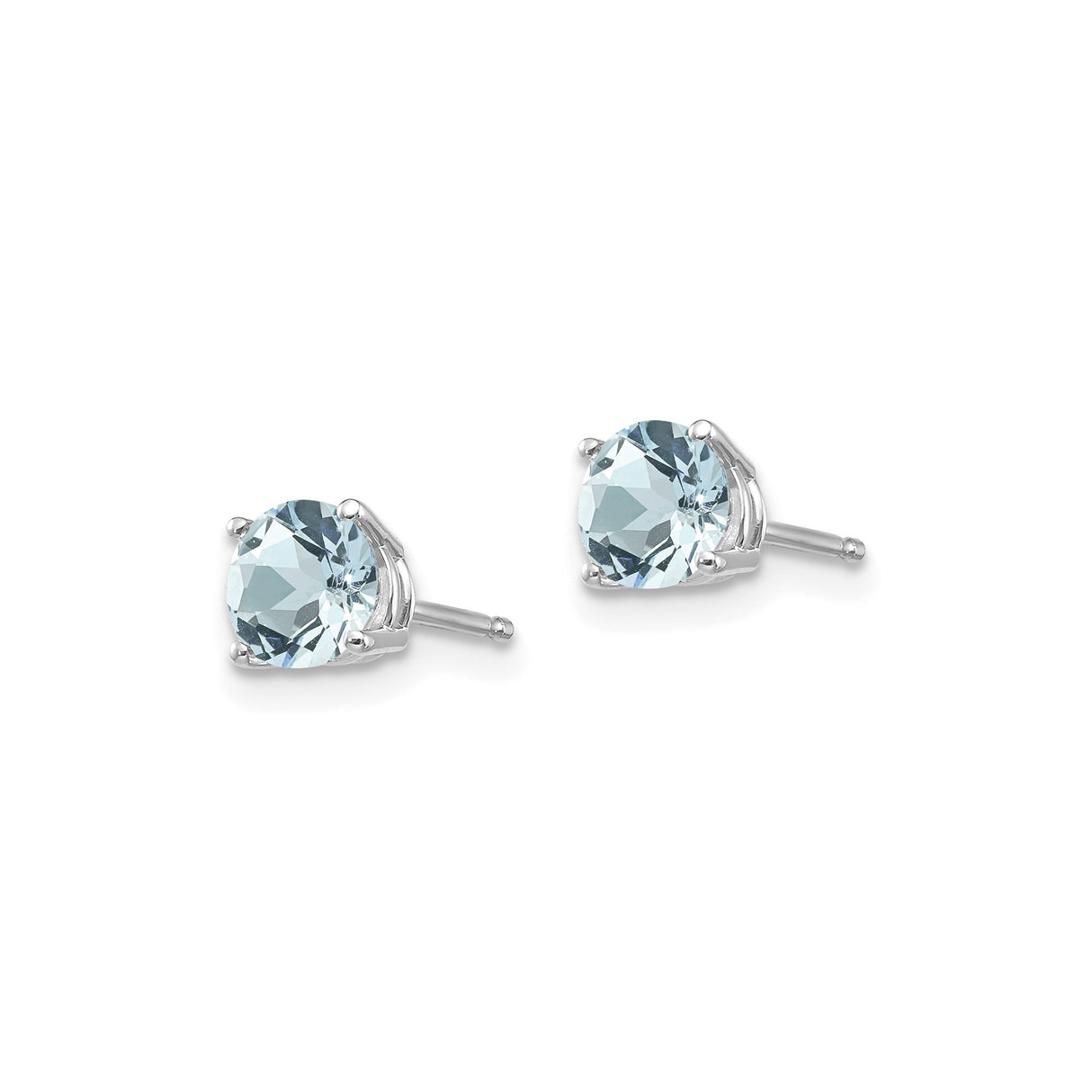 14k White Gold Stud Earrings with Round Aquamarine, Minimalist Solitaire Style for Women