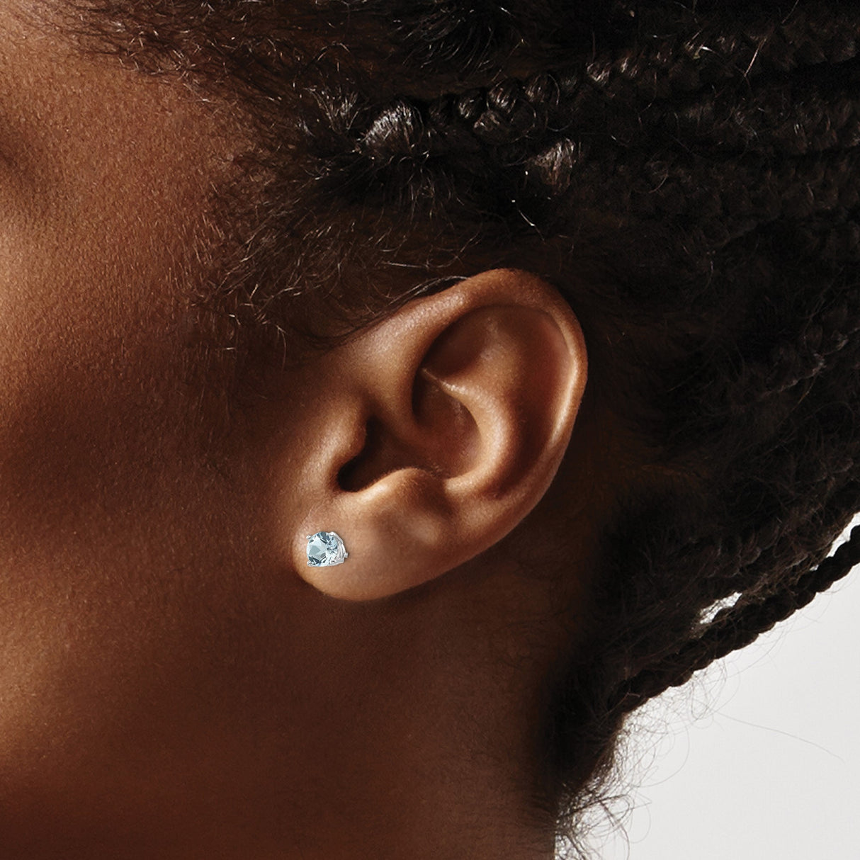14k White Gold Stud Earrings with Round Aquamarine, Minimalist Solitaire Style for Women