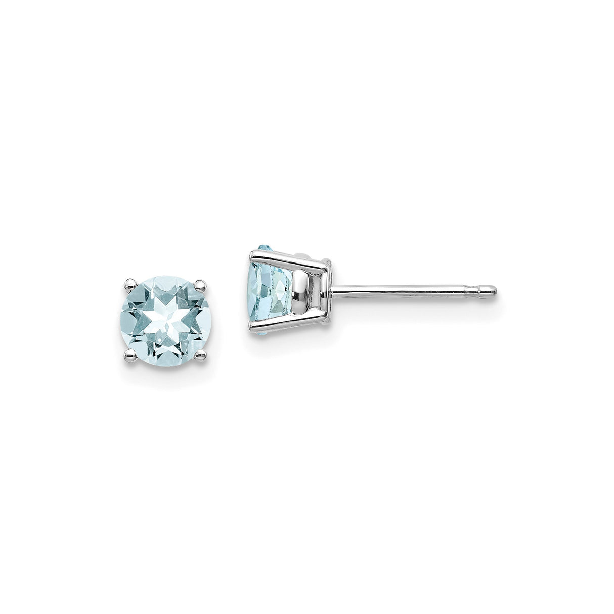 14k White Gold Stud Earrings with Round Aquamarine, Minimalist Solitaire Style for Women