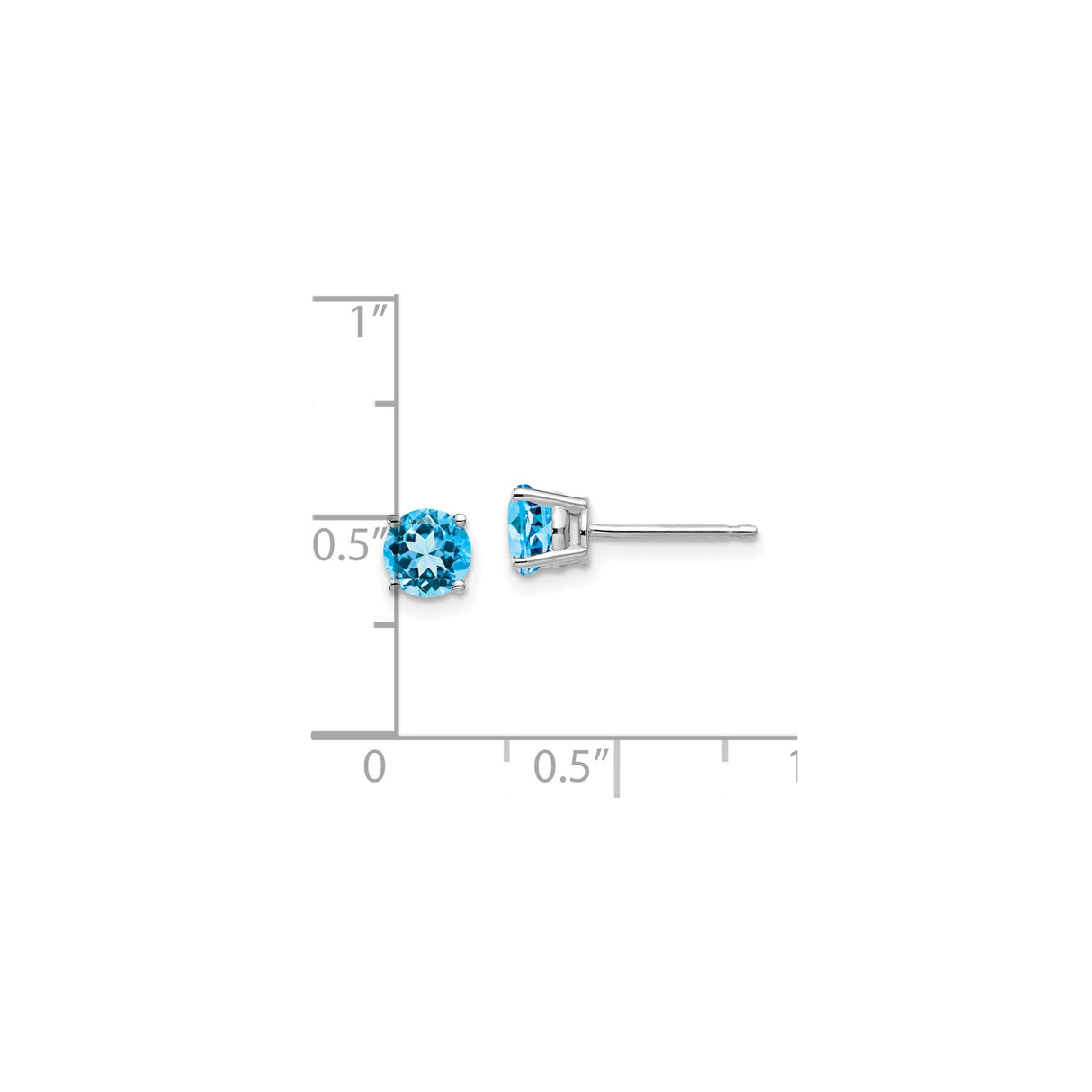 14k White Gold Stud Earrings with Swiss Blue Topaz Solitaire, Minimalist Style