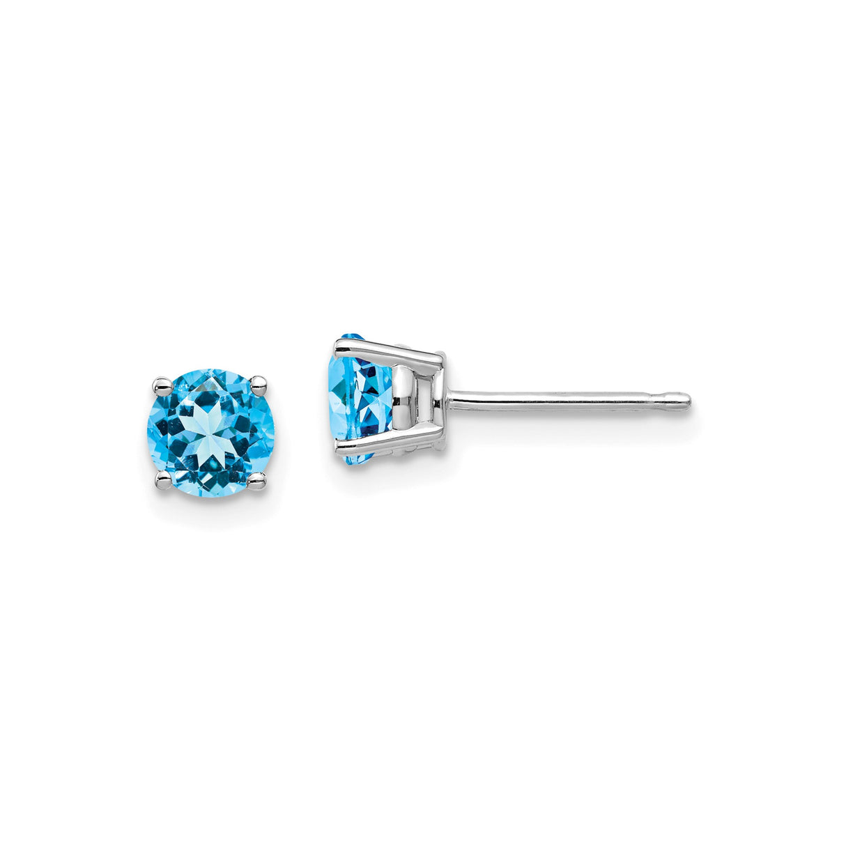 14k White Gold Stud Earrings with Swiss Blue Topaz Solitaire, Minimalist Style