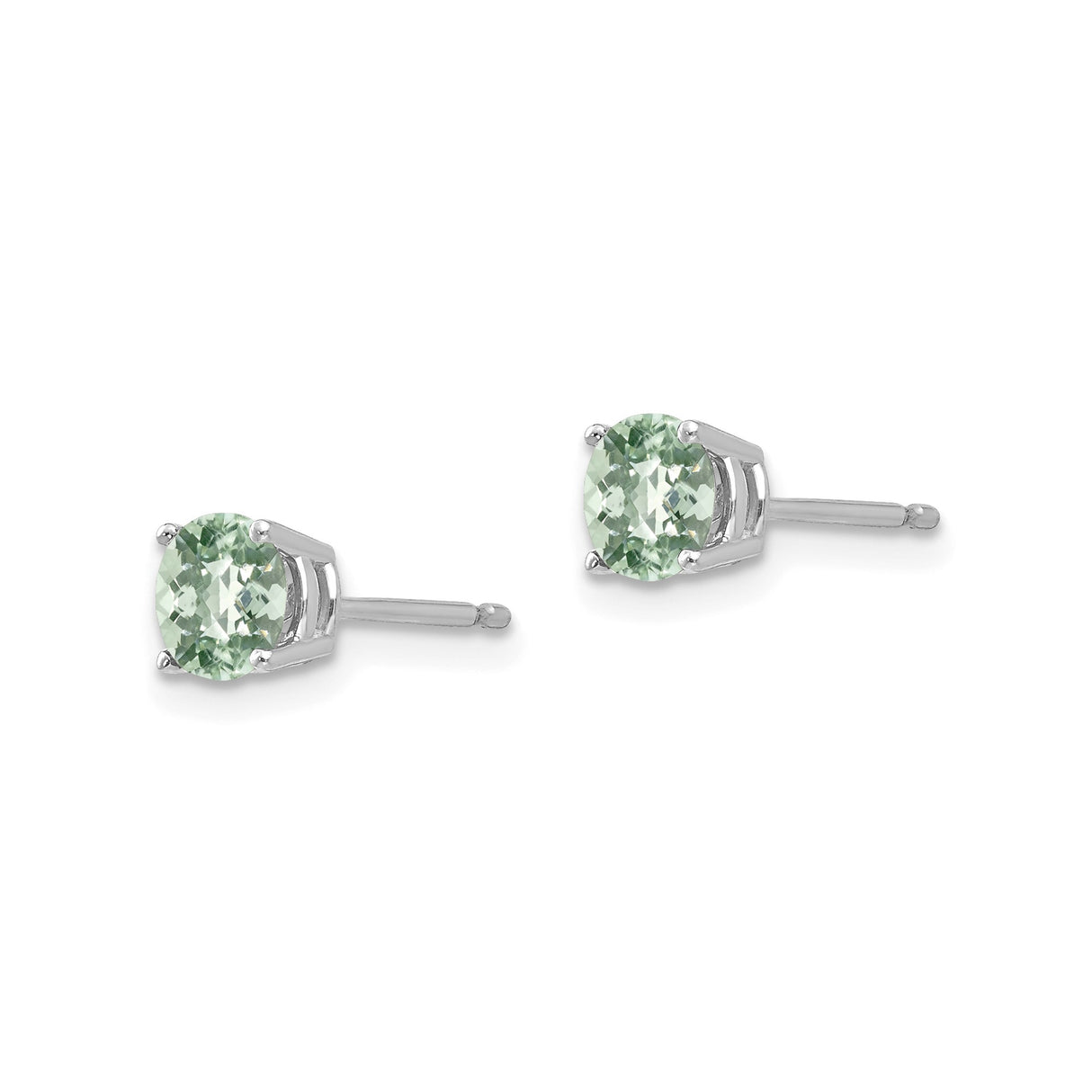 14k White Gold Stud Earrings with Round Light Green Quartz, Minimalist Gemstone Design