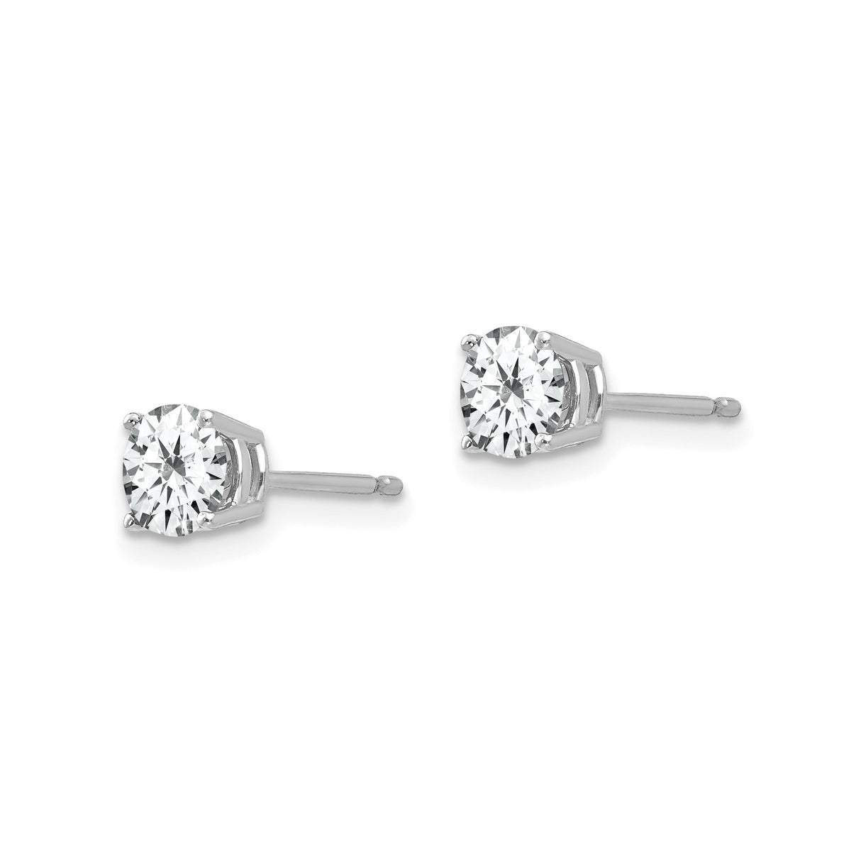 14k White Gold Stud Earrings with Round Cut Cubic Zirconia in Four Prong Setting