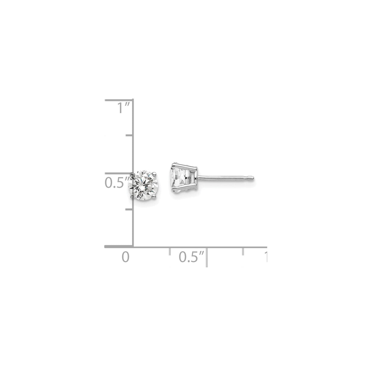 14k White Gold Stud Earrings with Round Cut Cubic Zirconia in Four Prong Setting