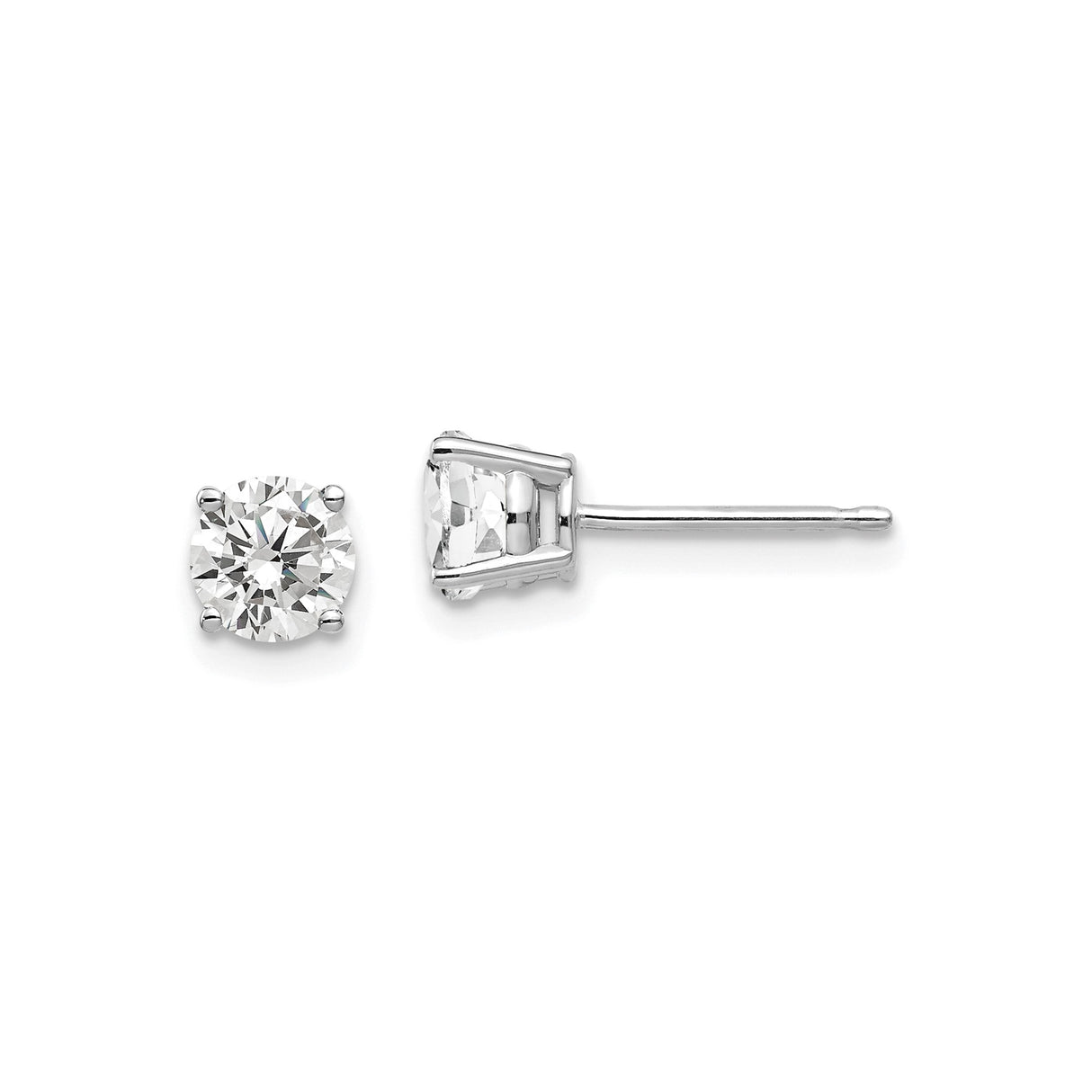 14k White Gold Stud Earrings with Round Cut Cubic Zirconia in Four Prong Setting