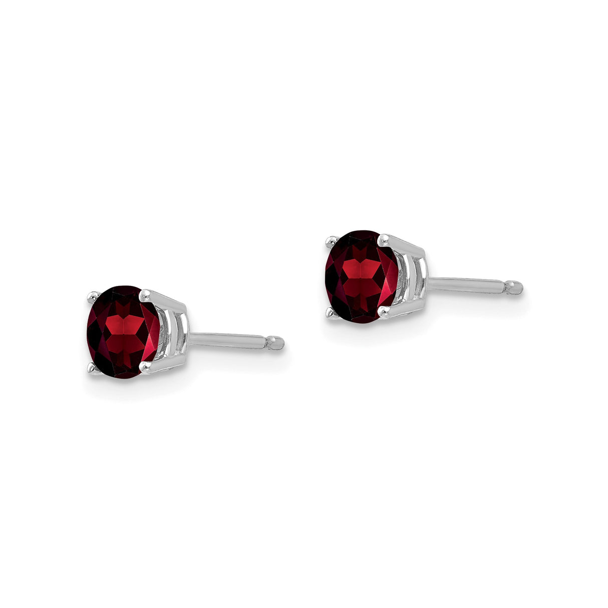14k White Gold Stud Earrings with Garnet, Classic Four Prong Setting, Minimalist Style