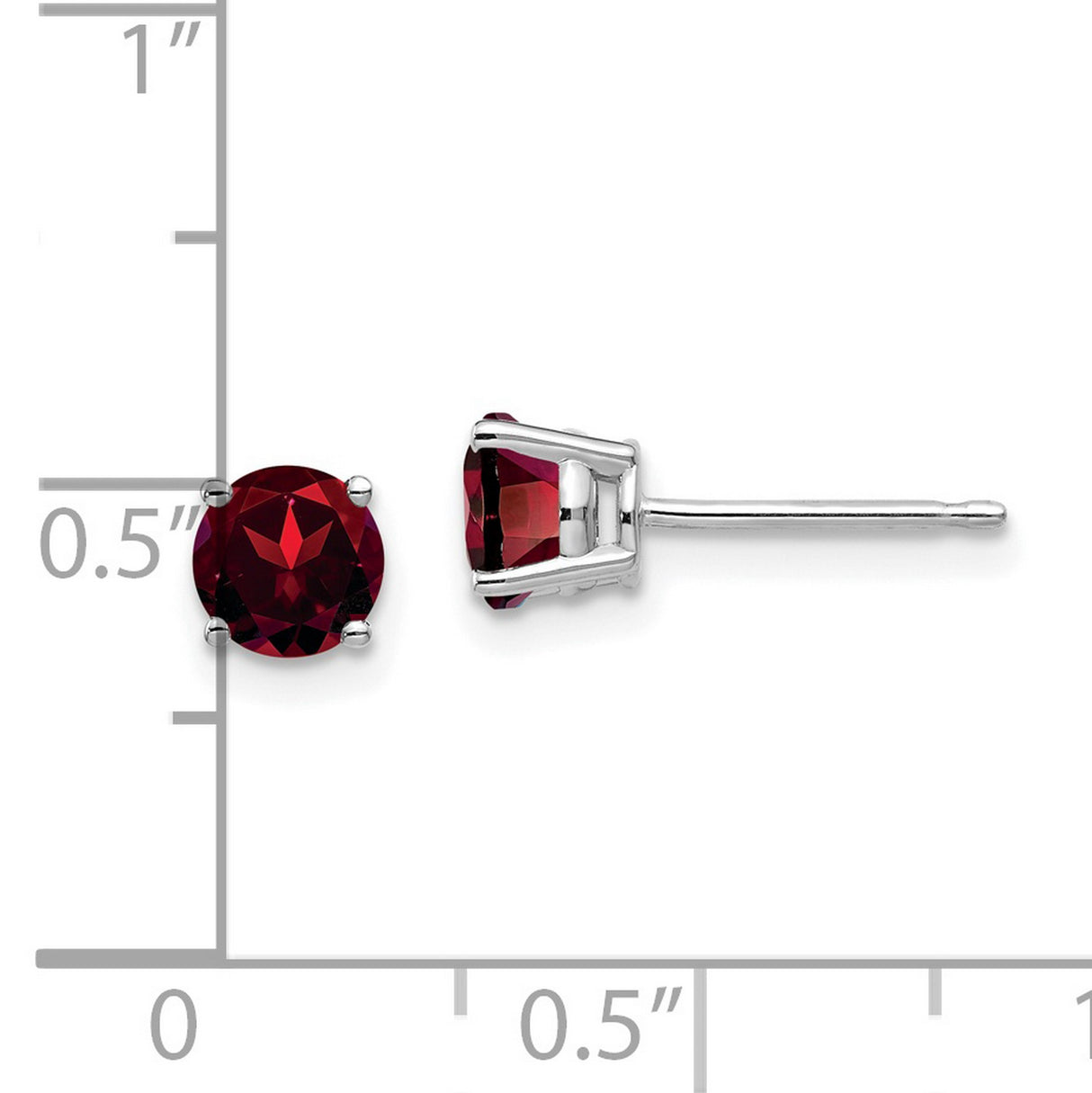 14k White Gold Stud Earrings with Garnet, Classic Four Prong Setting, Minimalist Style