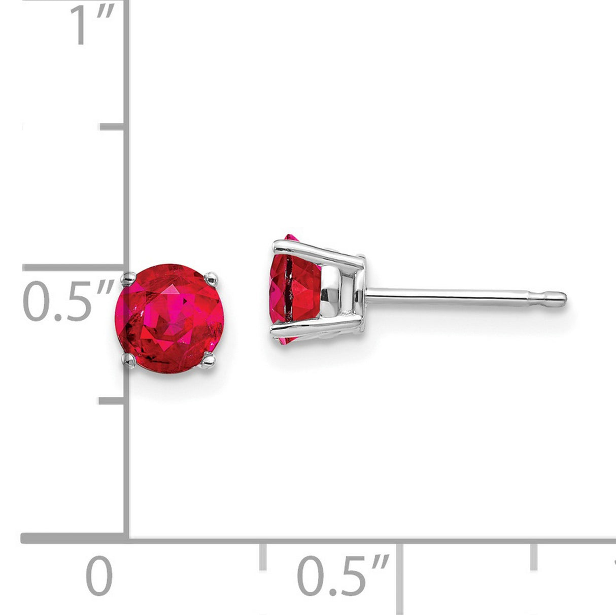 14k White Gold Ruby Stud Earrings, Round Four-Prong Setting, Classic Everyday Style