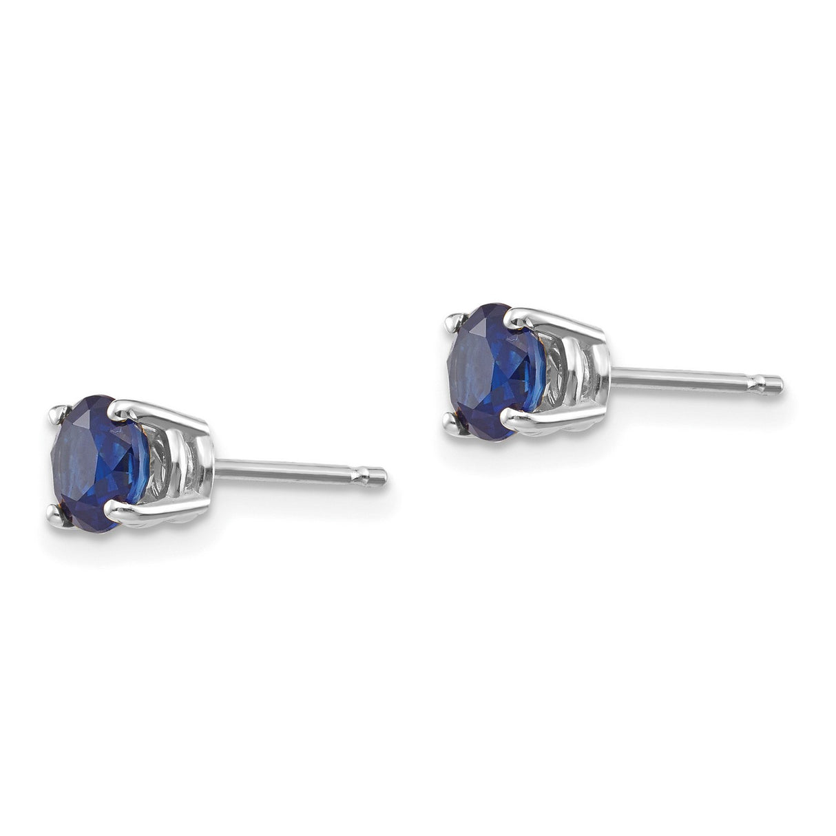 14k White Gold Stud Earrings with Round Cut Sapphire, Classic Minimalist Style for Women