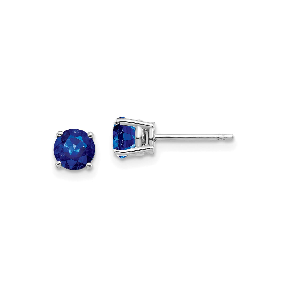 14k White Gold Stud Earrings with Round Cut Sapphire, Classic Minimalist Style for Women