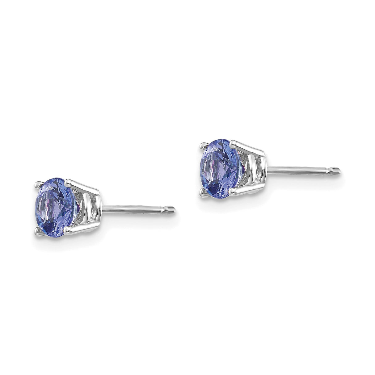 14k White Gold Stud Earrings with Round Tanzanite in Four Prong Minimalist Setting