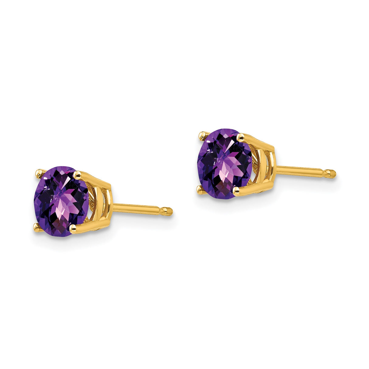 14k Yellow Gold Stud Earrings with Round Amethyst in Four Prong Setting