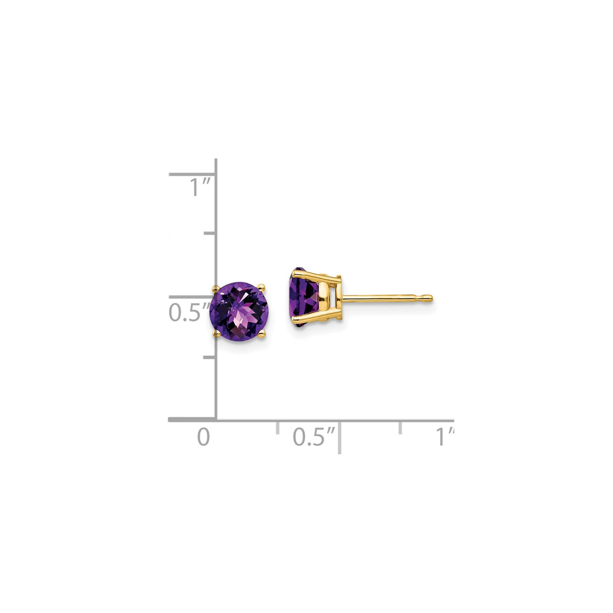 14k Yellow Gold Stud Earrings with Round Amethyst in Four Prong Setting