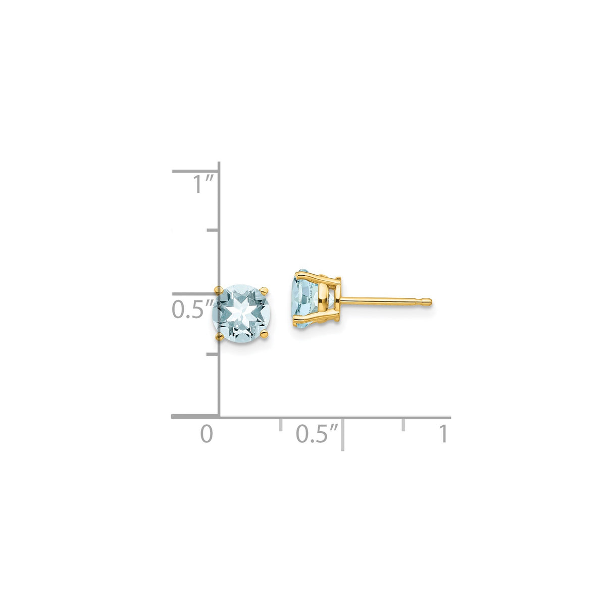14k Yellow Gold Stud Earrings with Round Aquamarine, Four-Prong Setting, Minimalist Design