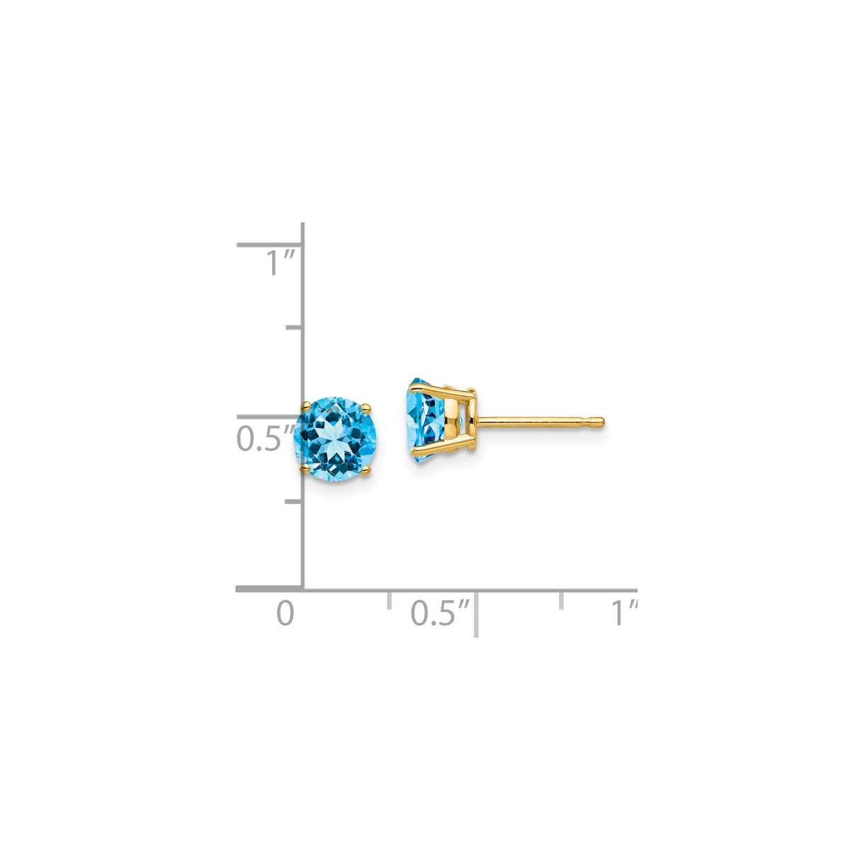 14k Yellow Gold Stud Earrings with Round Swiss Blue Topaz, Solitaire Setting, Minimalist Style