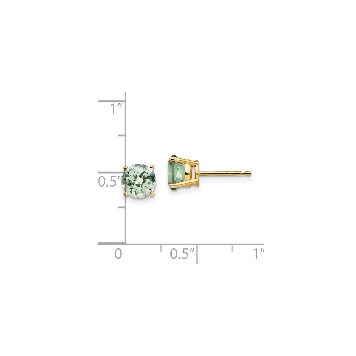 14k Yellow Gold Stud Earrings with Round Green Quartz in Four-Prong Setting
