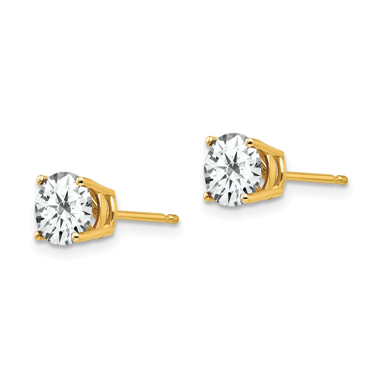 14k Yellow Gold Stud Earrings with Cubic Zirconia, Solitaire Four-Prong Minimalist Design