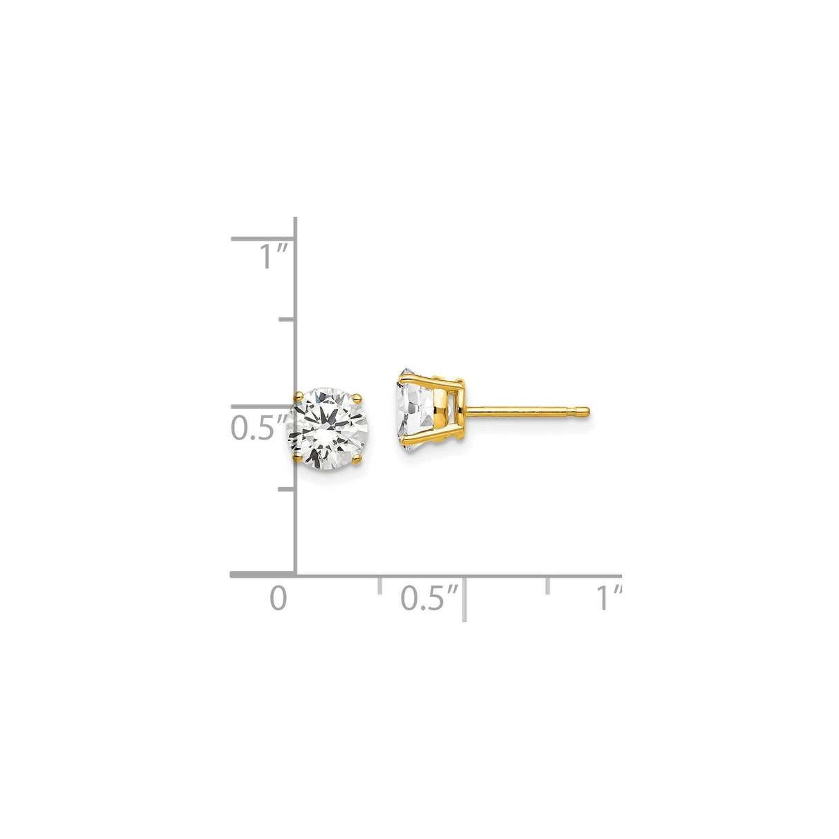 14k Yellow Gold Stud Earrings with Cubic Zirconia, Solitaire Four-Prong Minimalist Design