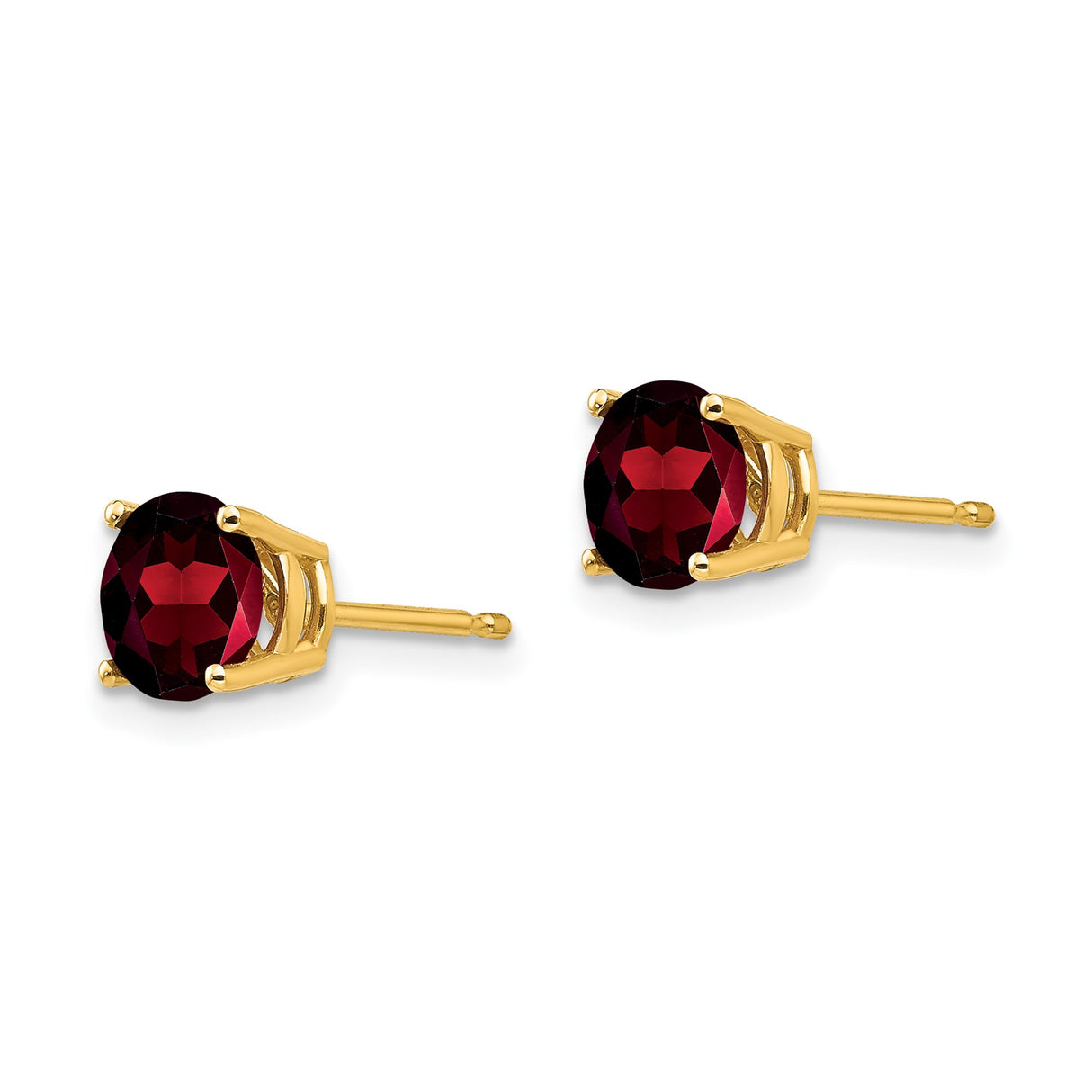 14k Yellow Gold Stud Earrings with Round Garnet, Four Prong Setting, Classic Style for Women