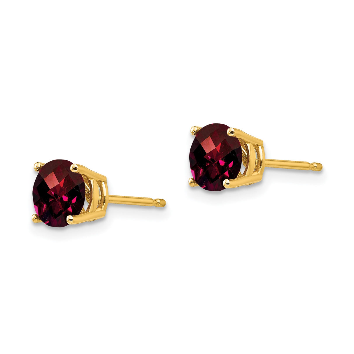 14k Yellow Gold Stud Earrings with Round Garnet, Minimalist Four Prong Setting for Women