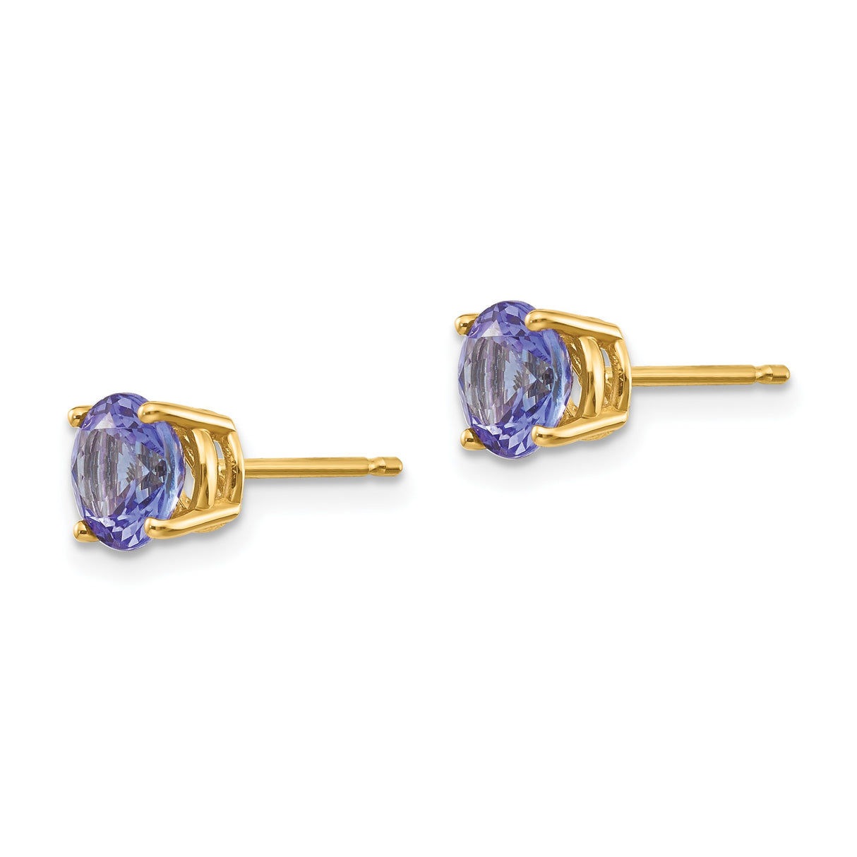 14k Yellow Gold Stud Earrings with Tanzanite in Classic Four Prong Setting for Women